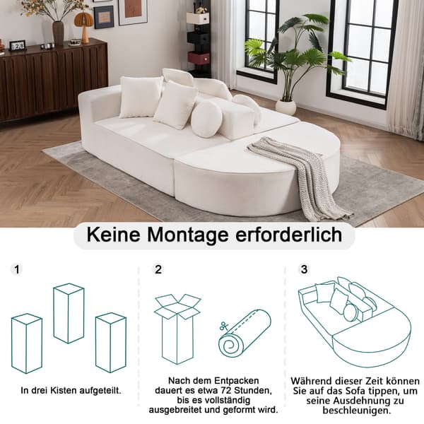 SONNENH Helt komprimerad benlös soffa, vardagsrum/sovrum med segmenterad molnsoffa, modern modulsoffa, ingen montering, bekvämt hudvänligt chenilletyg