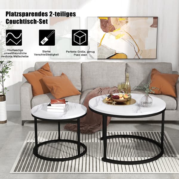SONNENH Runda Kaffebord 2-Piece Set Living Room Round Nested Side Table 2 Round Side Tables