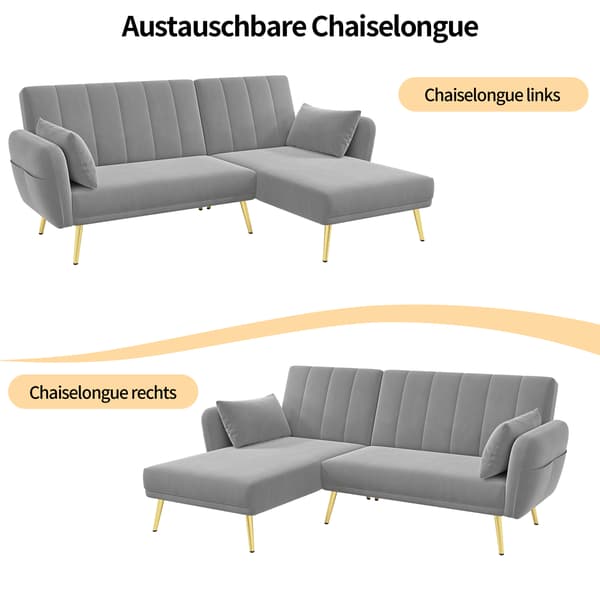 SONNENH Modern hopfällbar soffa, L-formad soffa, bäddsoffa med extra hörn, hörnsoffa med sovfunktion, lämplig för vardagsrum, sovrum, hemmabio