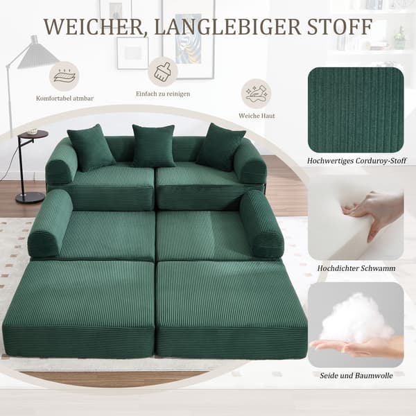 SONNENH Sofa, Fløjl, Smaragdgrøn, 270 × 180 × 64 cm