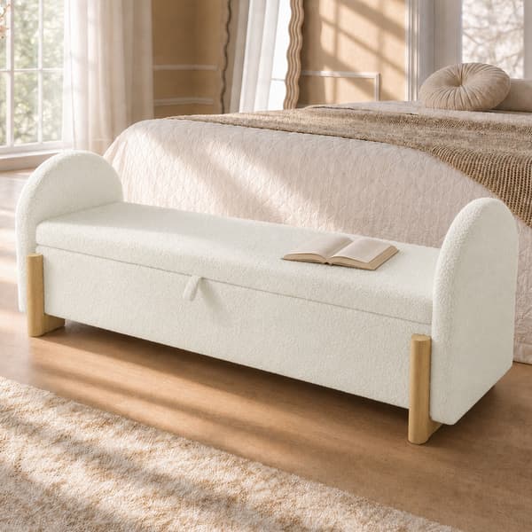 SONNENH Förvaringsbänk, Chenille / Trä, Vit, 146 × 47 × 61 cm