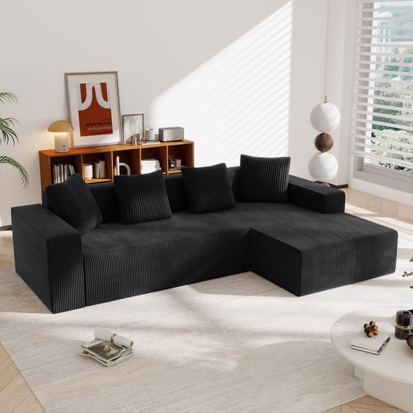 SONNENH Hjørnesofa, Fløjl, Sort, 261 × 146 × 65 cm