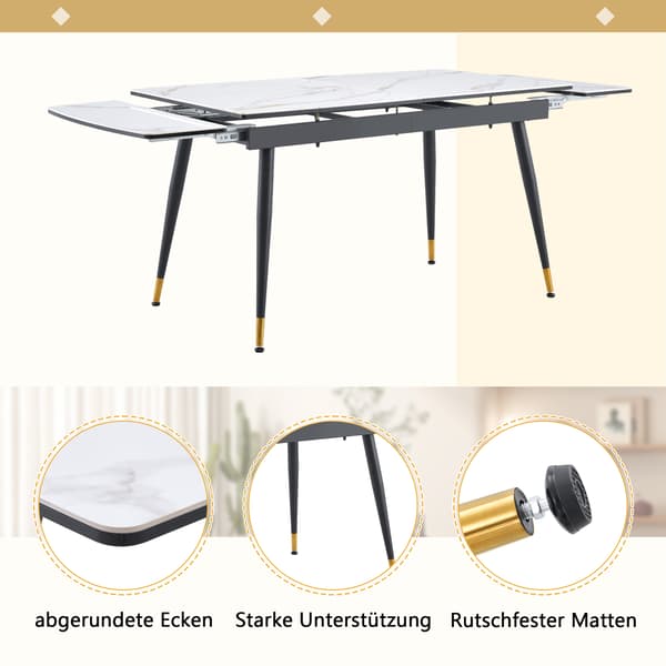 SONNENH Matbord, Sintrad sten, Vit, 200 × 80 × 76 cm