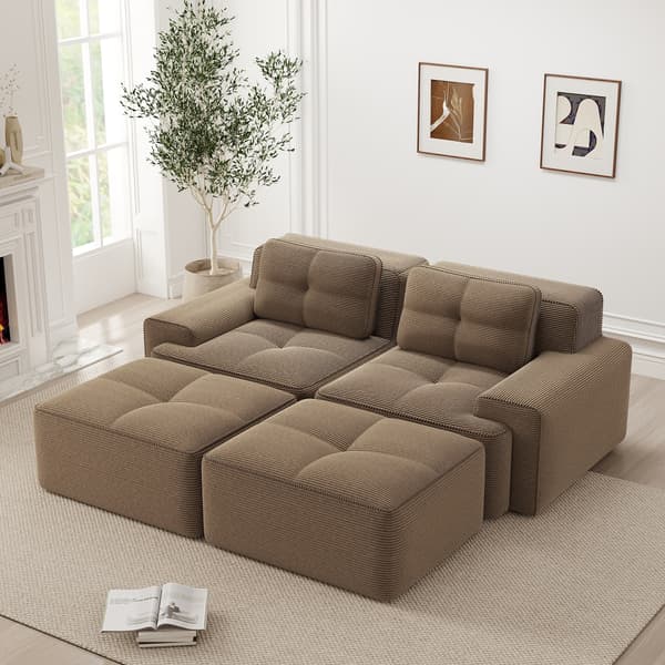 SONNENH Cloud Modular Sofa Boneless U- Shaped Sofa, Komfortabel Corduroy Cloud Sofa, Modular Sofa med Ottoman, Modular Two-Seater Sofa