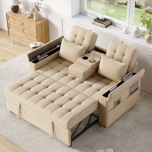 SONNENH Bäddsoffa, Linnelook, Beige, 159 × 142,5 × 92 cm