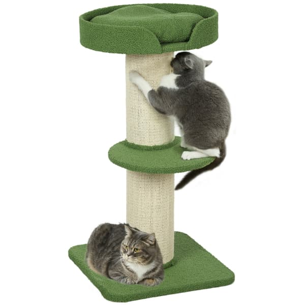 SONNENH Katte-træ 91 cm Legetræ med katte-seng, platform, lammeuld grøn