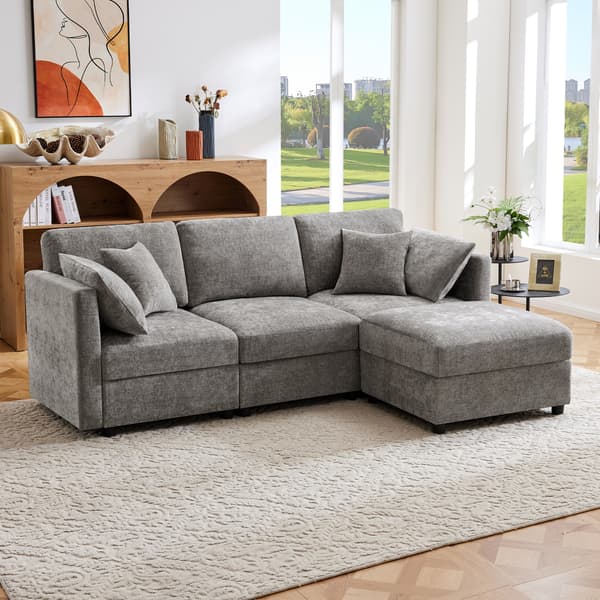 SONNENH Hjørnesofa, Chenille, Grå, 218 × 156,5 × 86 cm