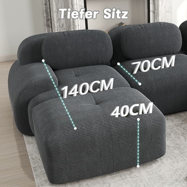 SONNENH 2-sæders fløjlssofa, framless sofa, modulær kombination med chaise longue, non-slip, ergonomiske armlæn og meget elastisk polstring til stue