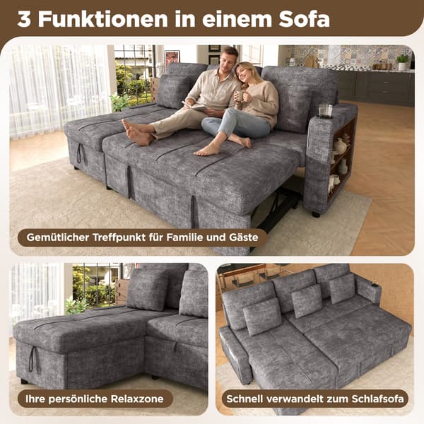 SONNENH Bäddsoffa, Chenille, Grå, 201,3 × 126,1 × 86,1 cm