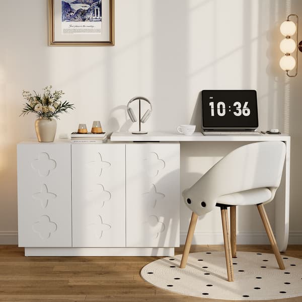 SONNENH Skrivbordsswivel L Shape Corner Computer Desk Office Table Dressing Table White 110cm