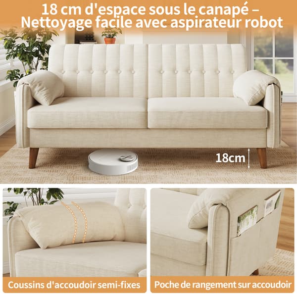 SONNENH 2-sitssoffa, Chenille, Beige, 161,5 × 79 × 83,5 cm