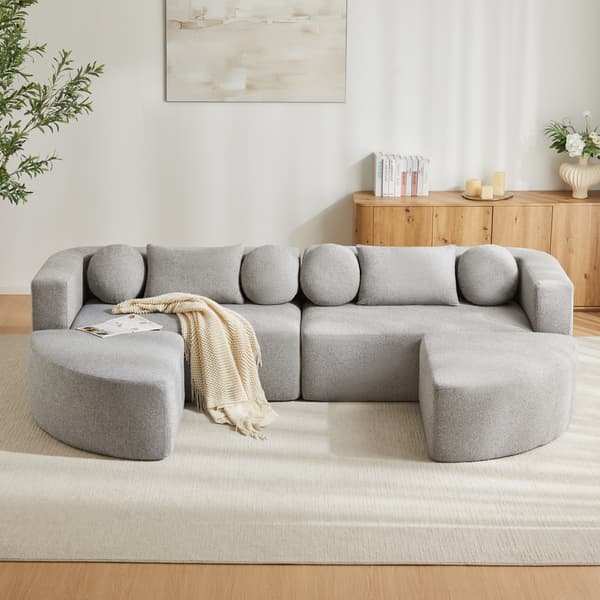 SONNENH Modulär soffa med sovfunktion, helt komprimerad molnsoffa, chenille, ingen montering, grå, B292 x D165 x H68 cm