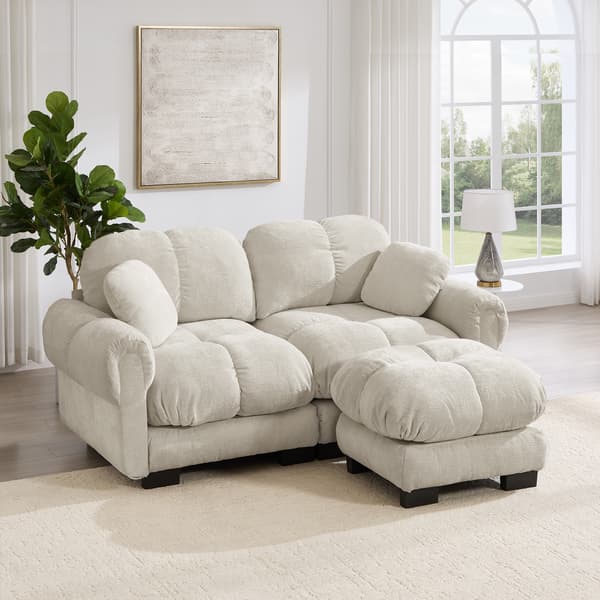 SONNENH 2-sitsig Chenille Sofa, L-formad Modular Corner Sofa, Fine Quilted Design, Elegant Style, Thick Seat Cushions, Soft & Supportive