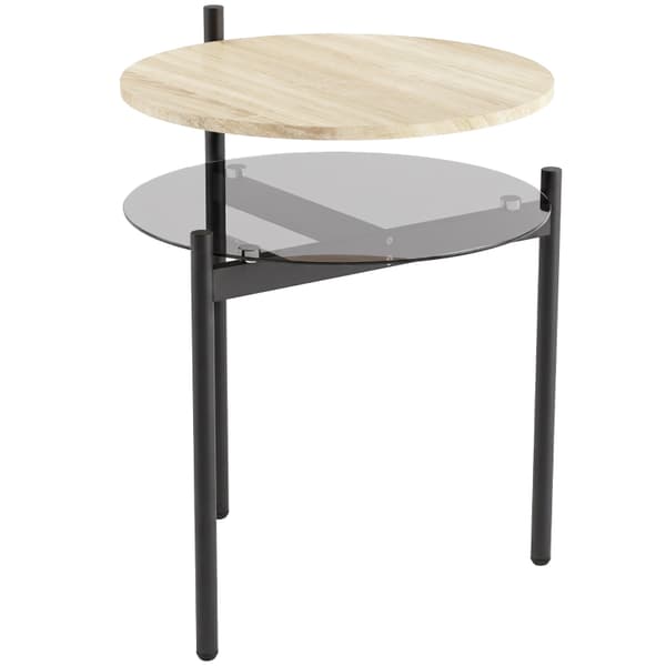 SONNENH Sidebord, Træ / Glas, Eg, 41,8 × 39,8 × 53,5 cm