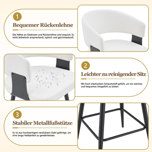 SONNENH Barstol – set med 2, PU, Vit, 47 × 46,5 × 94,5 cm