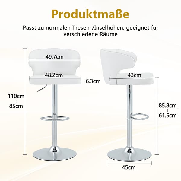 SONNENH Barstol – set med 2, PU, Vit, 49,7 × 45 × 110 cm