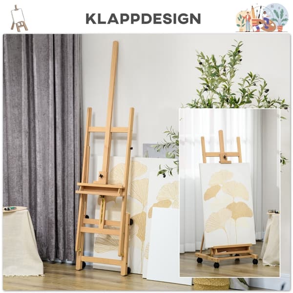 SONNENH Staffeli, kunstnerstaffeli, højdejusterbart, 4 hjul, natur + sort