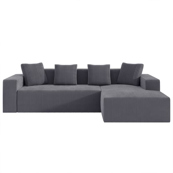 SONNENH Hjørnesofa, Fløjl, Grå, 261 × 146 × 65 cm
