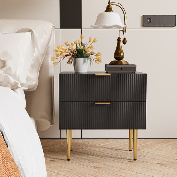 SONNENH Black Wave Pattern Bedside Table med 2 Drawers sovrumssängbord Modern sängbord med metall ben 1 bit