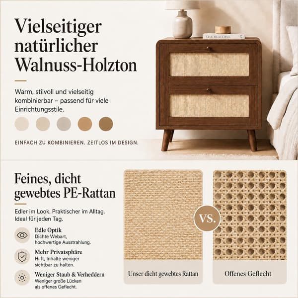 SONNENH Sengebord – sæt med 2, MDF, Valnød, 48 × 40 × 59 cm