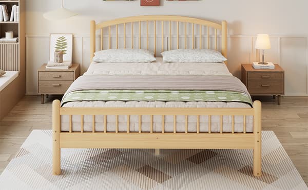 SONNENH Solid træ seng, Simple Minimalistisk Design, Classic Slatted Headboard, Sturdy Slatted Base, Universal Single Bed, Natural, 140x200cm