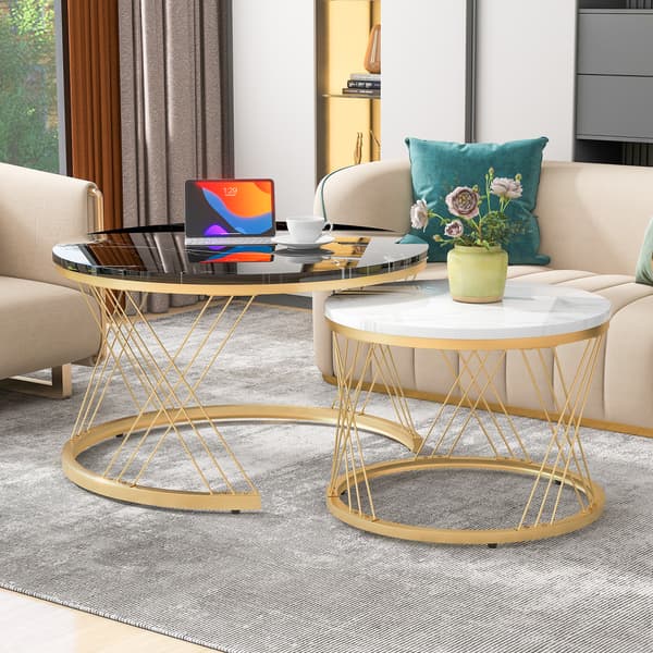 SONNENH Sofabord – sæt med 2, MDF, Sort, 70 × 70 × 45 cm