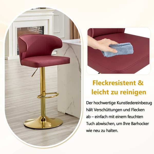 SONNENH Barstol – set med 2, PU, Röd, 49,7 × 45 × 110 cm