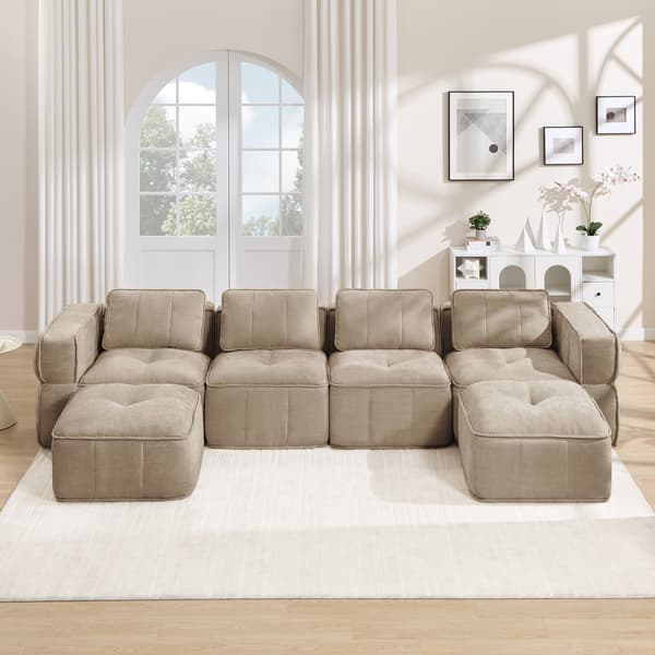 SONNENH U-formet sofa, Polyester, Sandfarvet, 344 × 162 × 67 cm