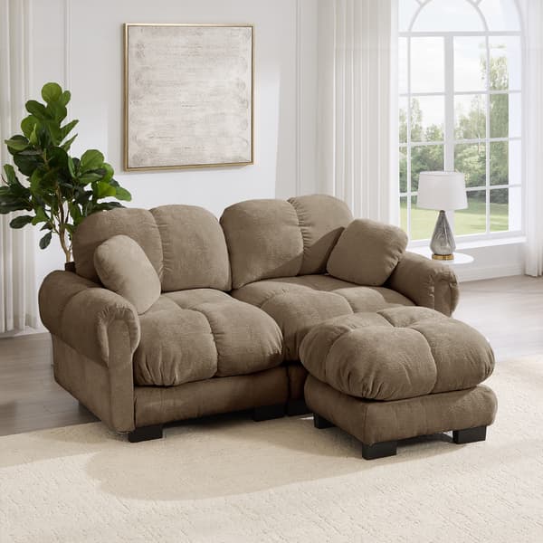 SONNENH 2-sitsig Chenille Sofa, L-formad Modular Corner Sofa, Fine Quilted Design, Elegant Style, Thick Seat Cushions, Soft & Supportive