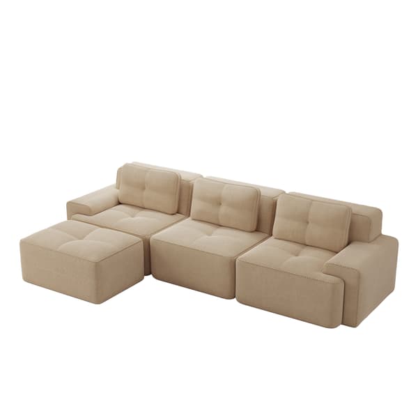 SONNENH Cloud Modular Sofa Boneless L Formet Sofa, Modular Sofa med Ottoman, Modular Cloud Sofa, 3 Sæder Corduroy Cloud Sofa til levende værelse