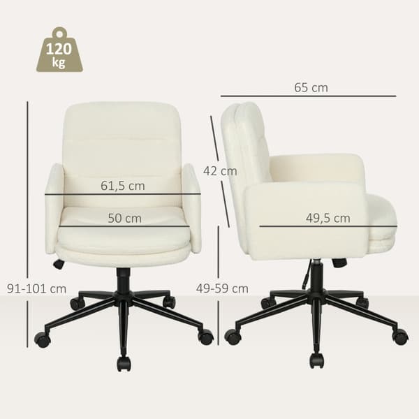 SONNENH Kontorstol, Polyester, Cremehvid, 65 × 61,5 × 101 cm