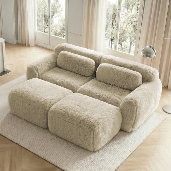 SONNENH Boneless Cloud Sofas, Soft Fluffy Plush Fabric, Modular Sofa Bed med 2 Ottomans, Två Seater Sofas, Monteringsfri, Bekväm soffa för vardagsrum