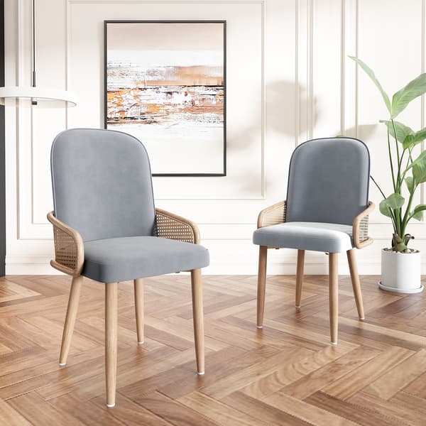 SONNENH Sammet Matstol, Set om 4, Rattandesign, Vardagsrum, Sovrum, Med fyra metallben (träeffekt), Grå