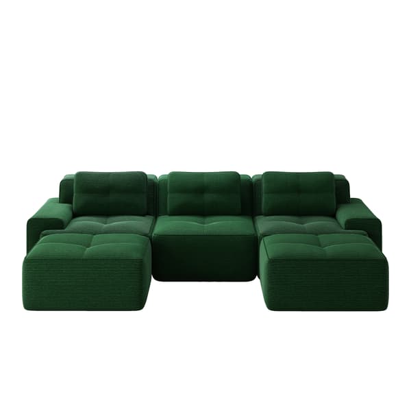 SONNENH Cloud Modular Sofa Boneless U Shaped Sofa, Modular Sofa med Ottoman, Modular Cloud Sofa, 3 Sæder Corduroy Cloud Sofa til levende værelse