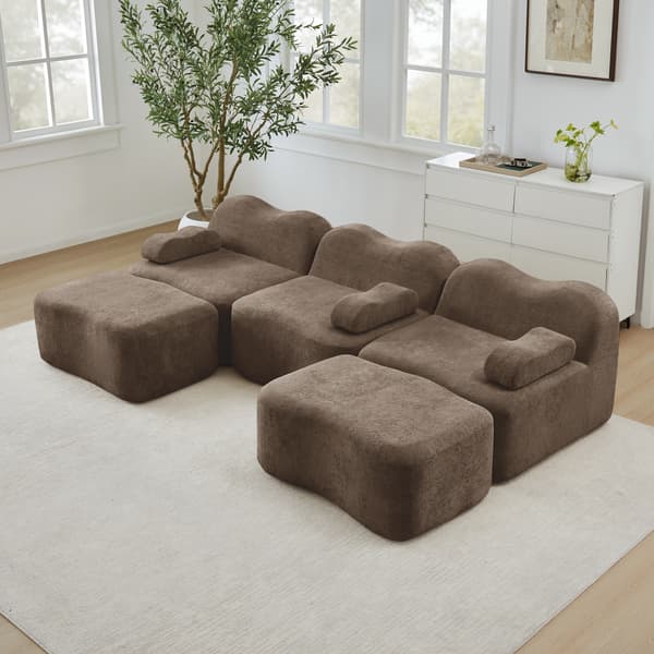 SONNENH 3 Seater U-formad Modular Boneless Sofa med 2 Ottomans, 32D High Density Foam, Wave Shape, Deep Seat, Movable Armrest Cushion