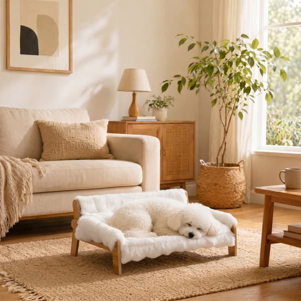 SONNENH Hundeseng, Træ, Hvid, 70 × 47 × 30 cm