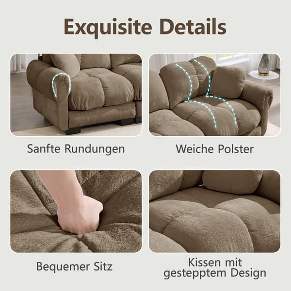 SONNENH 2-sitsig Chenille Sofa, L-formad Modular Corner Sofa, Fine Quilted Design, Elegant Style, Thick Seat Cushions, Soft & Supportive