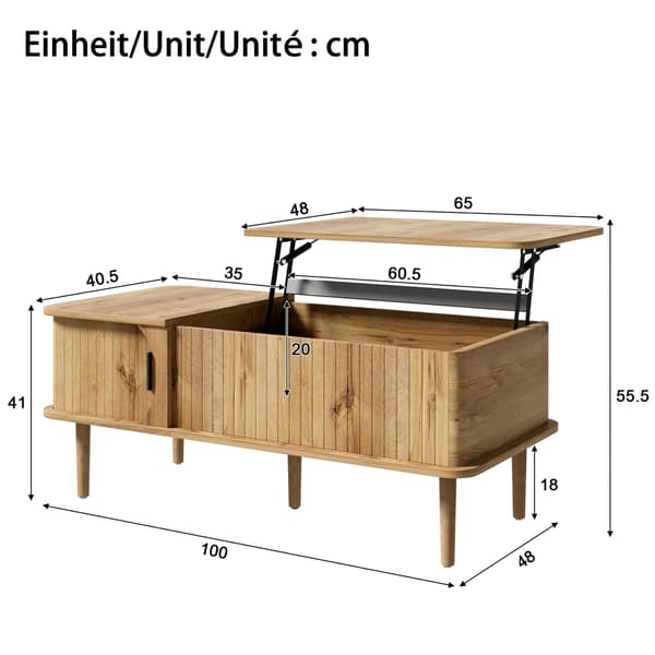 SONNENH Soffbord, MDF, Naturfärgad, 100 × 48 × 55,5 cm