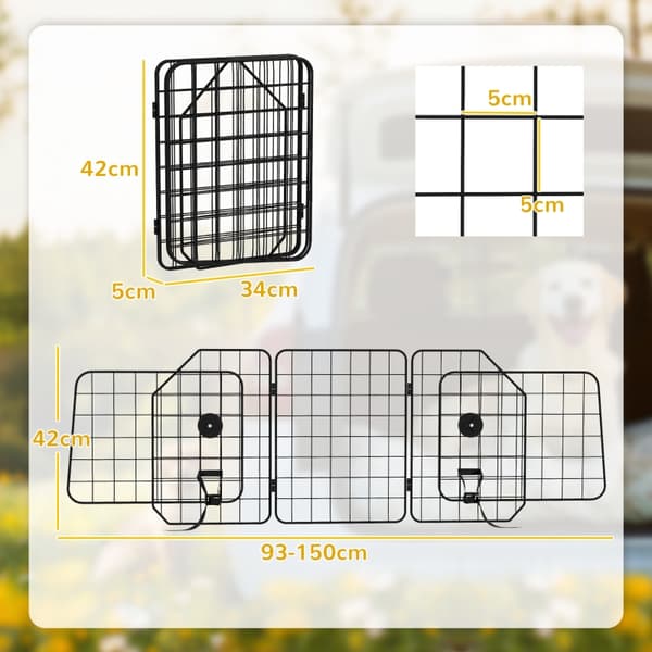 SONNENH Bilgitter til hunde, justerbart 93-150 cm, foldbart, nem montering, stål, sort