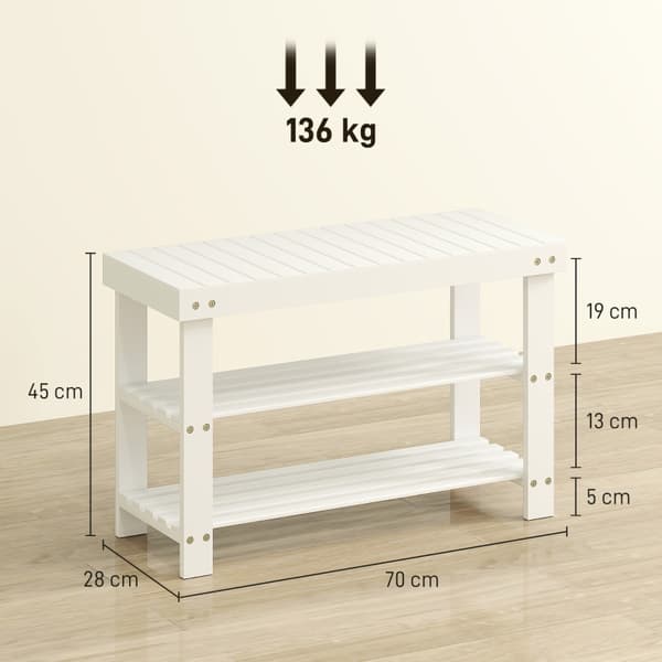 SONNENH Förvaringsbänk, Bambu, Vit, 70 × 28 × 45 cm