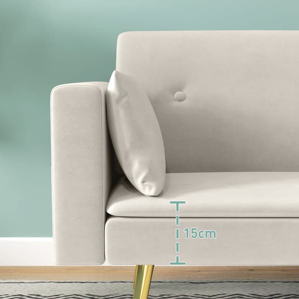 SONNENH Bäddsoffa, bäddsoffa med justerbar ryggstöd, sidoficka, stoppad 2-sits soffa med sovfunktion, kuddar, för vardagsrum, sovrum, beige