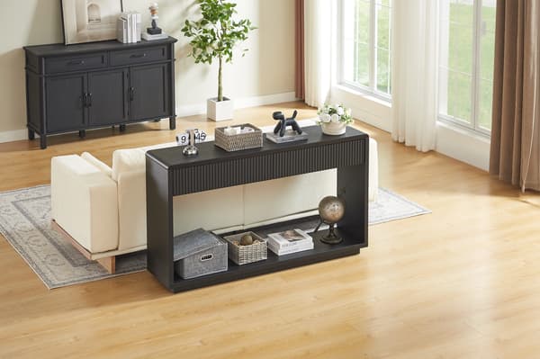 SONNENH Konsolbord, Spånplade, Sort, 150 × 35 × 85 cm