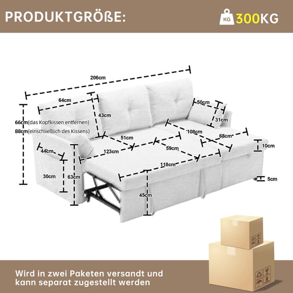 SONNENH Sovesofa, Fløjl, Sort, 206 × 108 × 66 cm