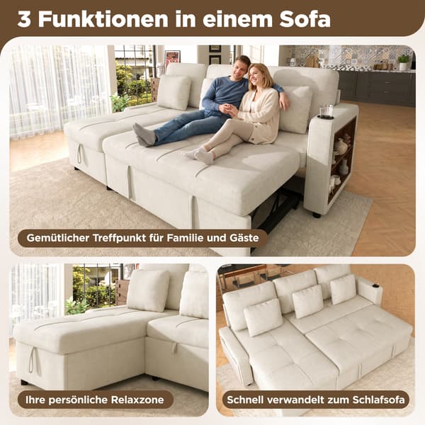 SONNENH Bäddsoffa, Chenille, Ljusbeige, 201,3 × 126,1 × 86,1 cm