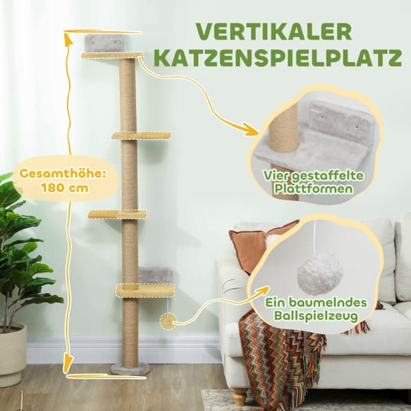 SONNENH Klösträd, Polyester, Ljusgrå, 48 × 21 × 180 cm