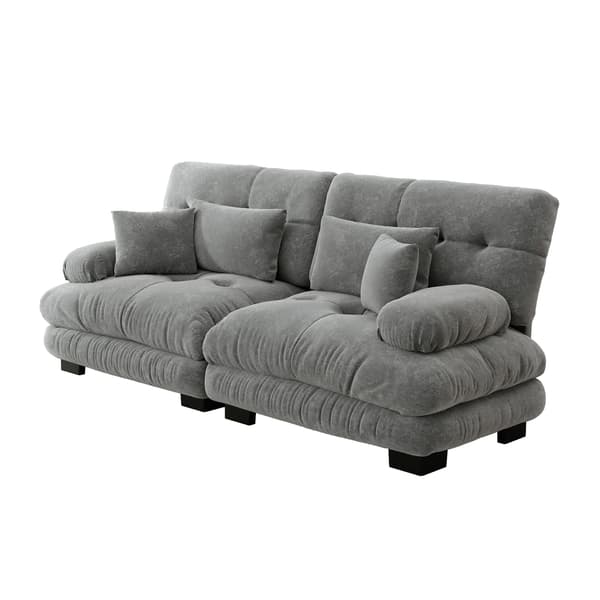 SONNENH Cloud hörn soffa för vardagsrum, chenille dubbel soffa med 2 lumbar kuddar och 2 dekorativa kuddar, solid trä ram, chenille grå
