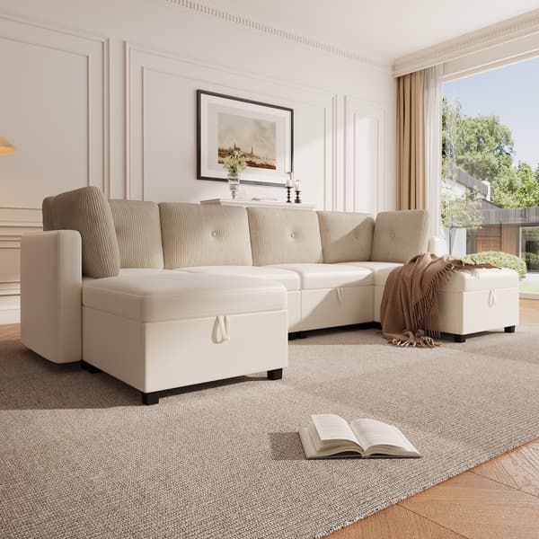 SONNENH 6-moduls, modulär U-formad soffa med förvaring – multifunktionell hörnsoffa för vardagsrummet