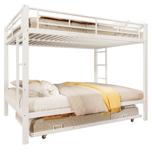 SONNENH 140 * 200cm bunkseng, Iron Frame Bed, Børneseng, udstyret med Pull- out Bed, High Railings, uden Mattress, White