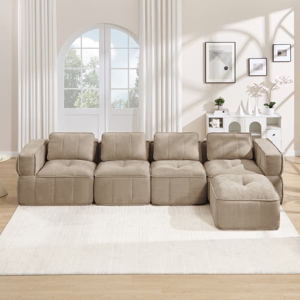 SONNENH Hjørnesofa, Polyester, Sandfarvet, 344 × 162 × 67 cm
