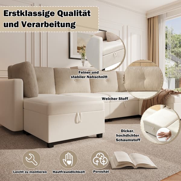 SONNENH 6-moduls, modulär U-formad soffa med förvaring – multifunktionell hörnsoffa för vardagsrummet